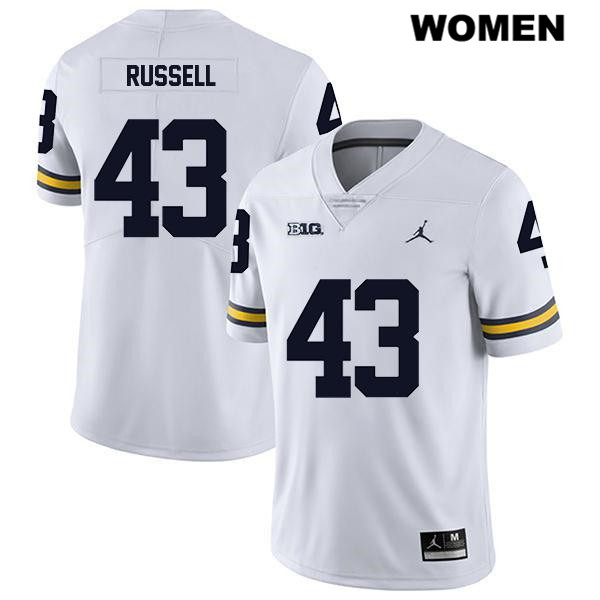 Women's NCAA Michigan Wolverines Andrew Russell #43 White Jordan Brand Authentic Stitched Legend Football College Jersey NJ25Z12XT
